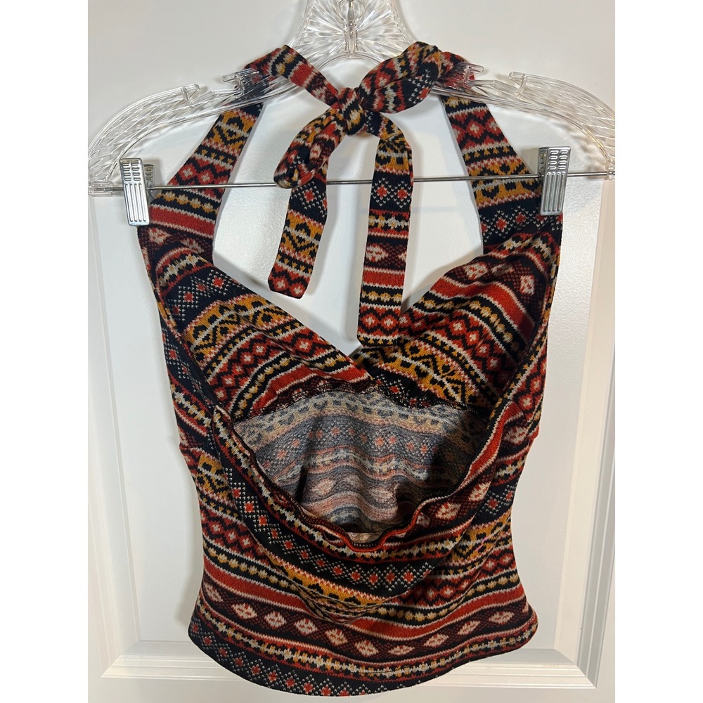 Romwe Womens Halter Top Fair Isle Geometric Knit Multicolor Size M - Picture 2 of 5